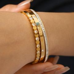18KG easy match gold color diamond stainless steel bangle bracelet
