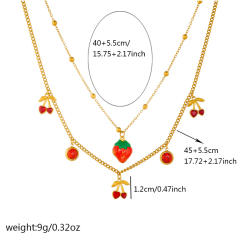 Summer fresh fruit cherry strawberry two layer stainless steel necklace
