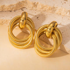 18KG geometric circle stainless steel earrings