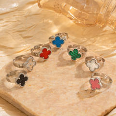 Silver color enamel four leaf clover stainless steel rings