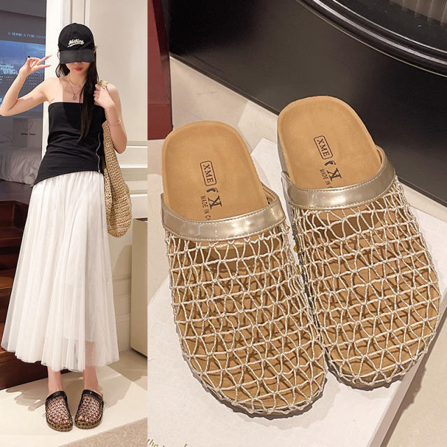 New Fishing Net Slippers Women's Summer New Slip-on Hollow Mesh Slippers