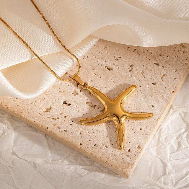 Stainless Steel Necklace Ocean Vacation Style Trendy Starfish fish Pendant Necklace for Men Women