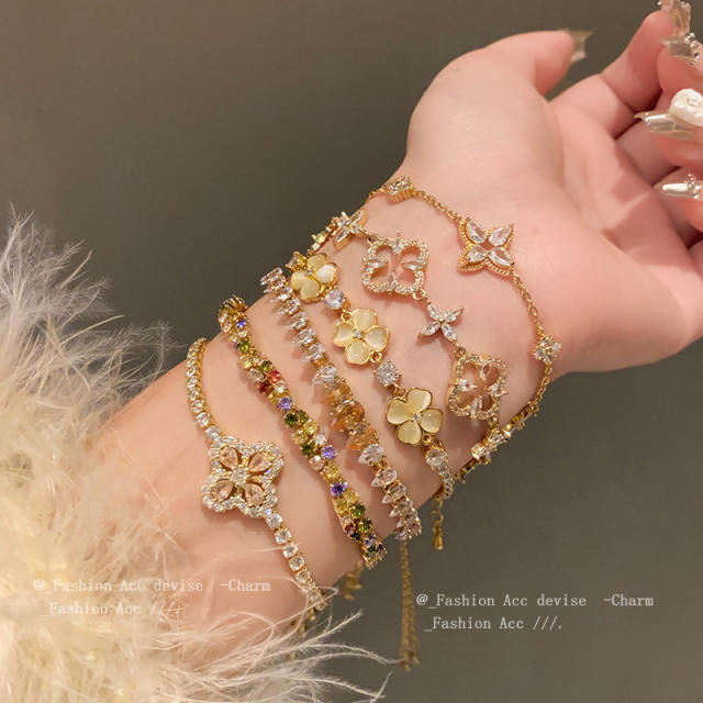 Light luxury zircon flower water drop bracelet diamond clover copper bracelet
