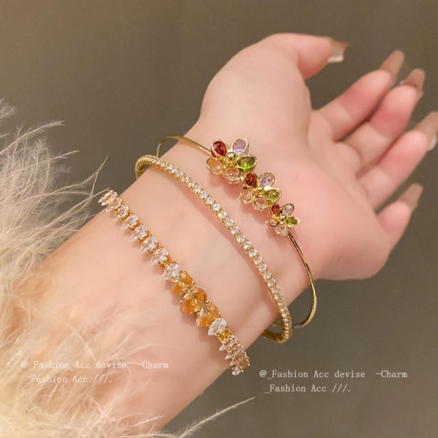 Light luxury zircon flower water drop bracelet diamond clover copper bracelet