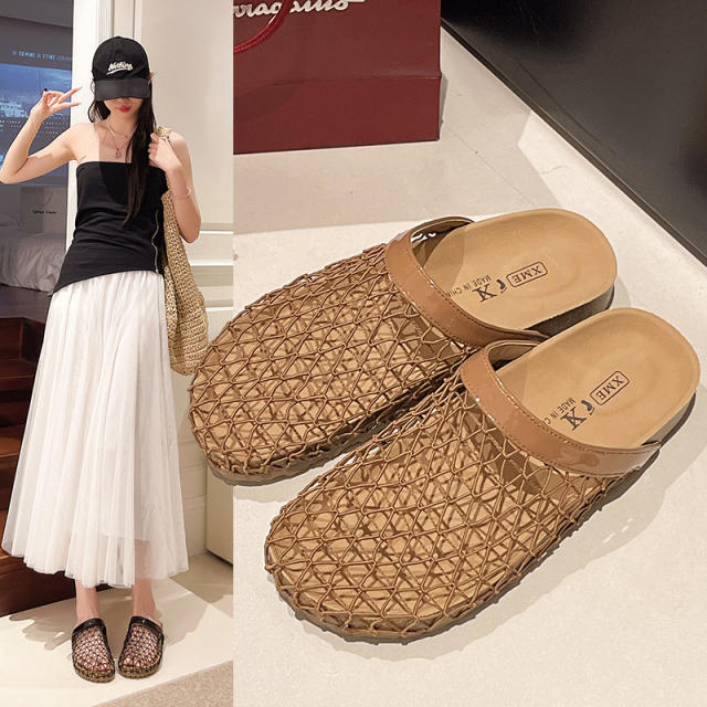 New Fishing Net Slippers Women's Summer New Slip-on Hollow Mesh Slippers