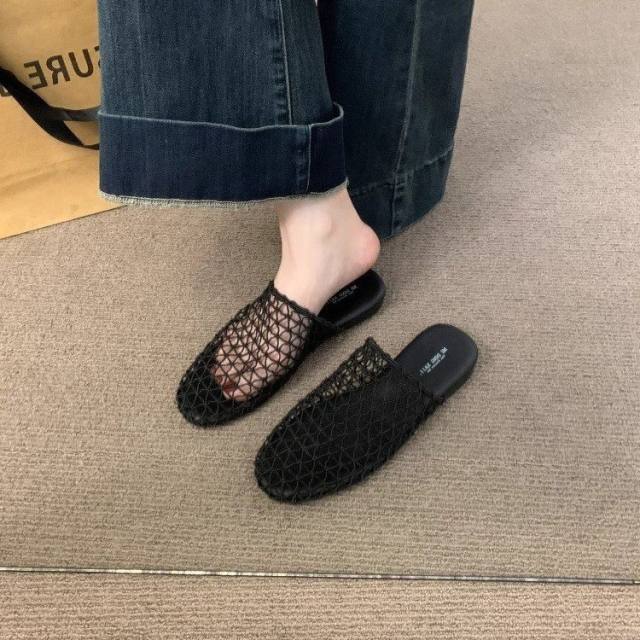 French Style iche Fishing Net Slippers Women's Summer Wear Sandals