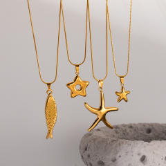 Stainless Steel Necklace Ocean Vacation Style Trendy Starfish fish Pendant Necklace for Men Women