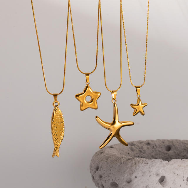 Stainless Steel Necklace Ocean Vacation Style Trendy Starfish fish Pendant Necklace for Men Women