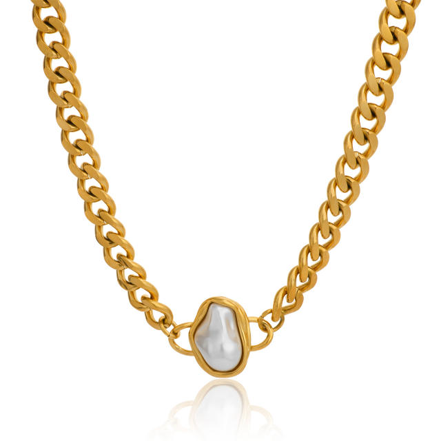 18k Gold Electroplated stainless Steel Simple Cuban Chain necklace choker