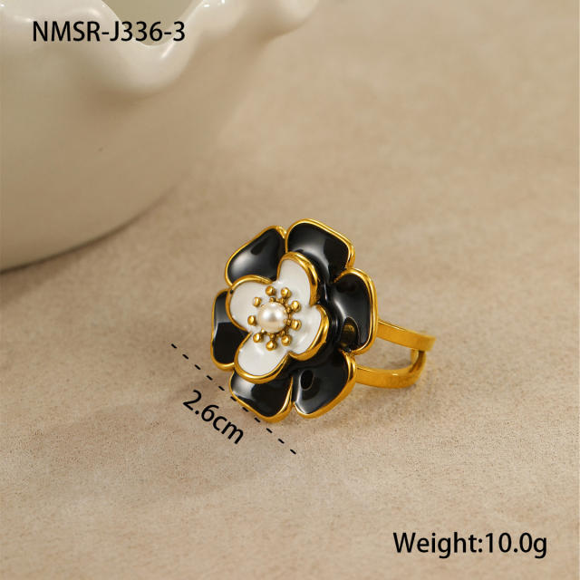 Elegant enamel Camellia Flower stainless steel Necklace earrings suit