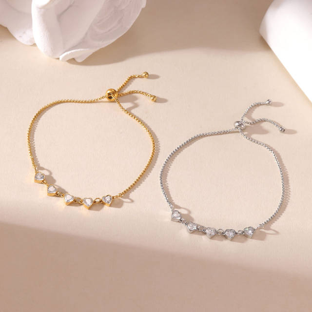 Hot-selling Zircon Heart-to-Heart Adjustable stainless steel Bracelet