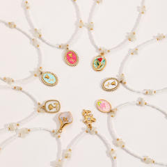 Colorful enamel flower pendant Stainless Steel Necklace Women's bead chain necklace