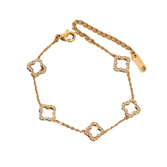 New Hollow Four-leaf Flower Diamond Four-leaf Clover Bracelet stainless steel bracelet