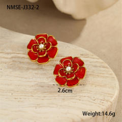 Elegant enamel Camellia Flower stainless steel Necklace earrings suit
