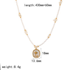 Colorful enamel flower pendant Stainless Steel Necklace Women's bead chain necklace