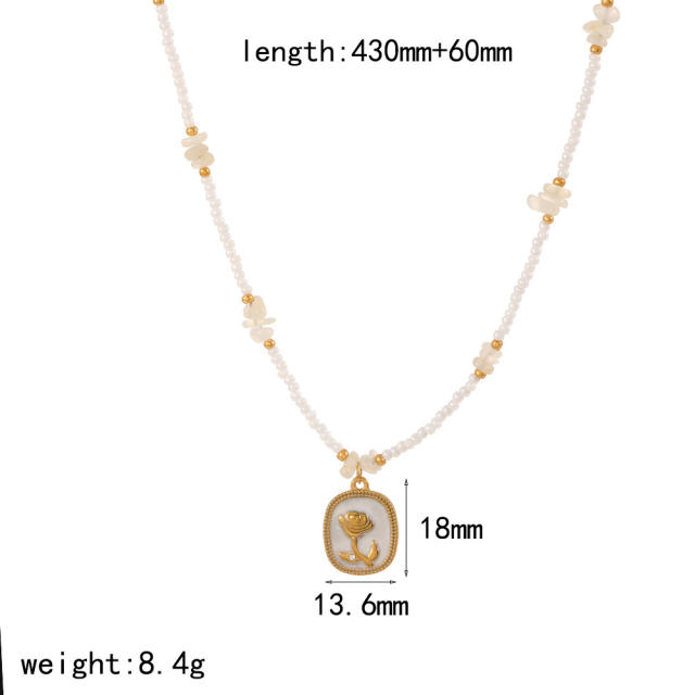 Colorful enamel flower pendant Stainless Steel Necklace Women's bead chain necklace