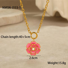 Elegant enamel Camellia Flower stainless steel Necklace earrings suit