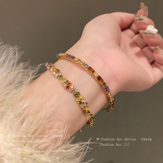 Light luxury zircon flower water drop bracelet diamond clover copper bracelet