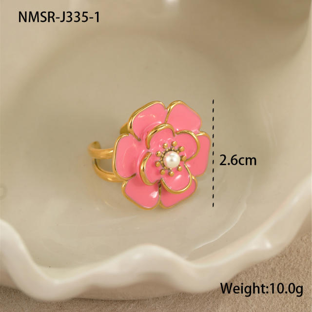 Elegant enamel Camellia Flower stainless steel Necklace earrings suit