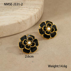 Elegant enamel Camellia Flower stainless steel Necklace earrings suit