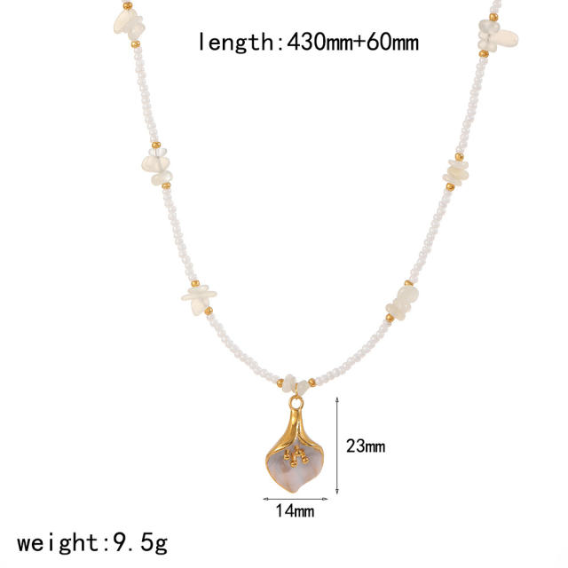Colorful enamel flower pendant Stainless Steel Necklace Women's bead chain necklace