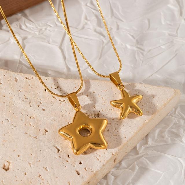 Stainless Steel Necklace Ocean Vacation Style Trendy Starfish fish Pendant Necklace for Men Women
