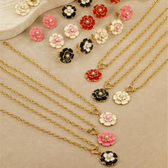 Elegant enamel Camellia Flower stainless steel Necklace earrings suit