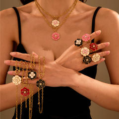 Elegant enamel Camellia Flower stainless steel Necklace earrings suit