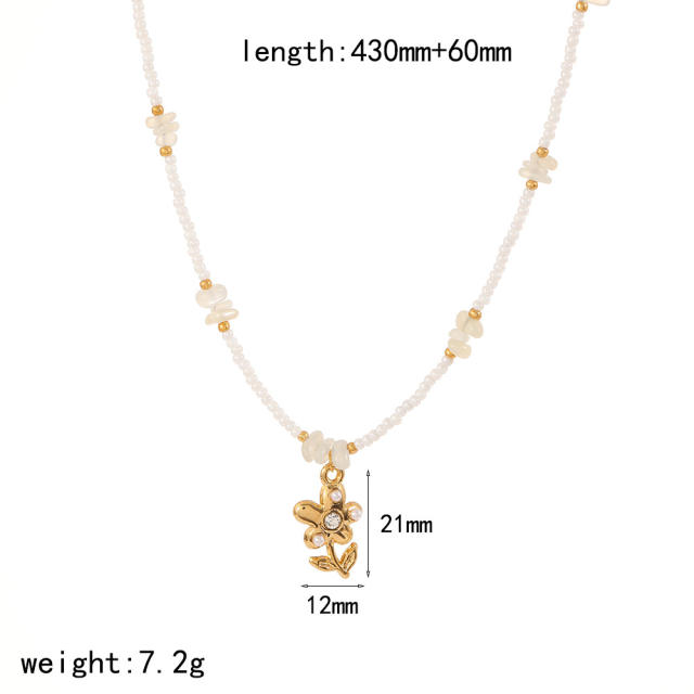 Colorful enamel flower pendant Stainless Steel Necklace Women's bead chain necklace