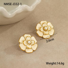Elegant enamel Camellia Flower stainless steel Necklace earrings suit