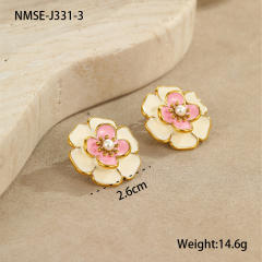 Elegant enamel Camellia Flower stainless steel Necklace earrings suit