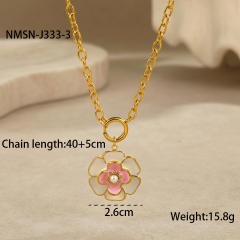Elegant enamel Camellia Flower stainless steel Necklace earrings suit