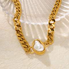 18k Gold Electroplated stainless Steel Simple Cuban Chain necklace choker