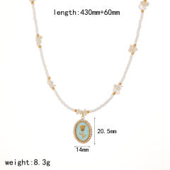 Colorful enamel flower pendant Stainless Steel Necklace Women's bead chain necklace