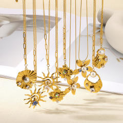 Stainless Steel Hammer Spiral Sun Pendant Necklace