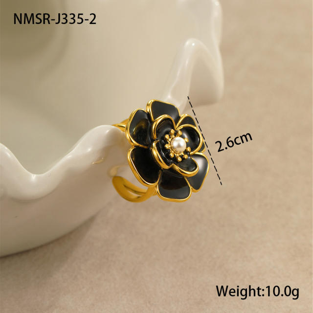 Elegant enamel Camellia Flower stainless steel Necklace earrings suit