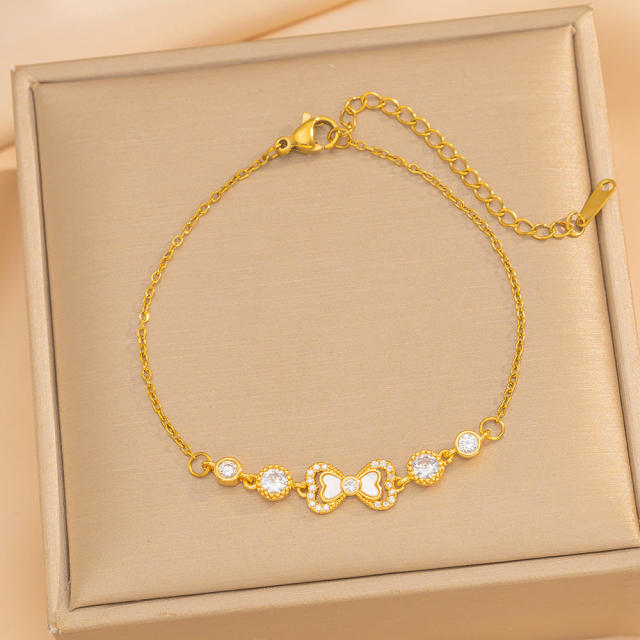 Elegant Real Gold Electroplating High-End Shell Butterfly Inlaid Zircon Bracelet