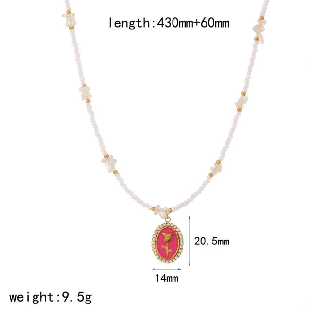 Colorful enamel flower pendant Stainless Steel Necklace Women's bead chain necklace