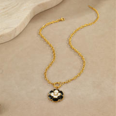 Elegant enamel Camellia Flower stainless steel Necklace earrings suit