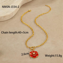 Elegant enamel Camellia Flower stainless steel Necklace earrings suit