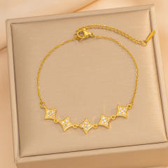 Korean-Style Light Luxury Exquisite Zircon Rhombus Bracelet for Women