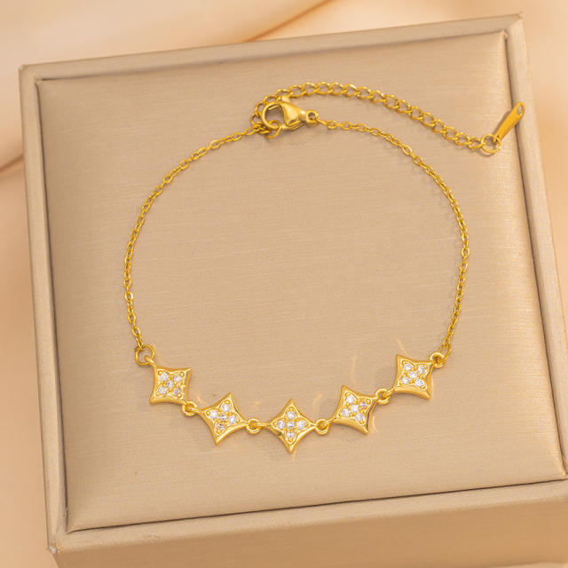 Korean-Style Light Luxury Exquisite Zircon Rhombus Bracelet for Women
