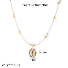 Colorful enamel flower pendant Stainless Steel Necklace Women's bead chain necklace