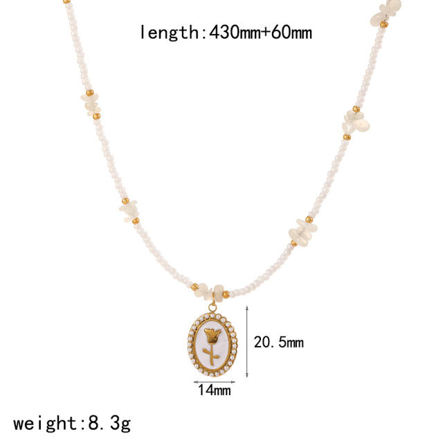 Colorful enamel flower pendant Stainless Steel Necklace Women's bead chain necklace