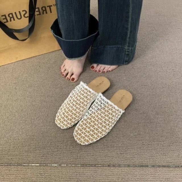 French Style iche Fishing Net Slippers Women's Summer Wear Sandals