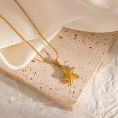 Stainless Steel Necklace Ocean Vacation Style Trendy Starfish fish Pendant Necklace for Men Women