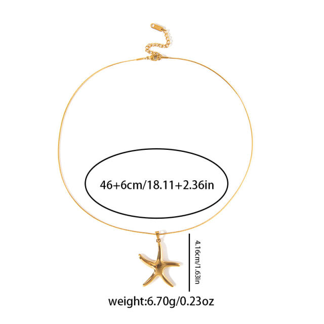 Stainless Steel Necklace Ocean Vacation Style Trendy Starfish fish Pendant Necklace for Men Women