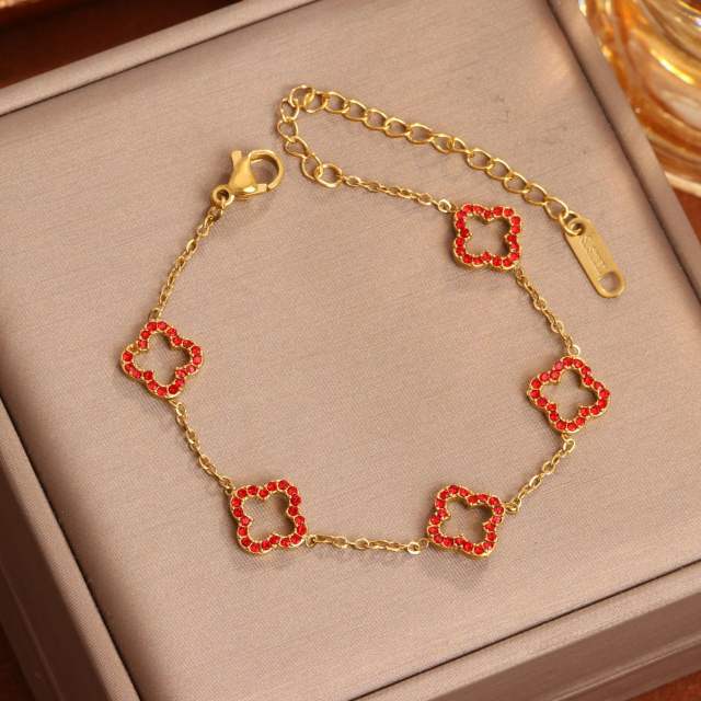 New Hollow Four-leaf Flower Diamond Four-leaf Clover Bracelet stainless steel bracelet