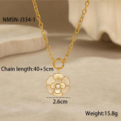 Elegant enamel Camellia Flower stainless steel Necklace earrings suit