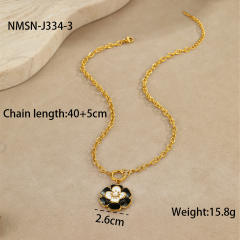 Elegant enamel Camellia Flower stainless steel Necklace earrings suit